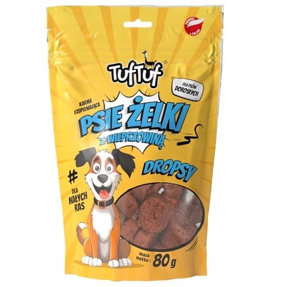 Tuf tuf Dropsy z wieprzowiną – psie żelki 80g (1)