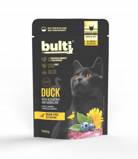 Karma mokra dla kota BULTI Superfood kaczka z borówką i mniszkiem (1)