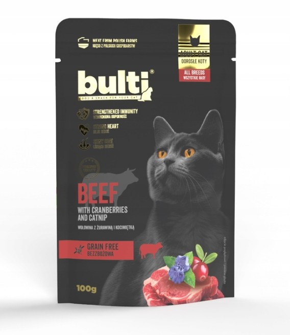 Karma mokra dla kota BULTI Superfood wołowina z żurawiną i kocimiętką (1)