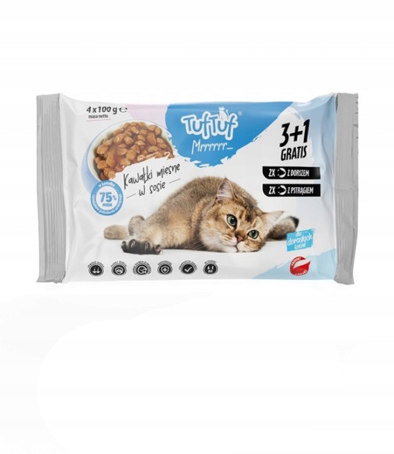 TUF TUF saszetki dla kota 4x100g - 2x dorsz, 2x pstrąg (1)