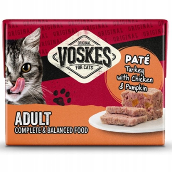 Mokra karma dla kota z indykiem, kurczakiem i dynią VOSKES 8X85G (1)