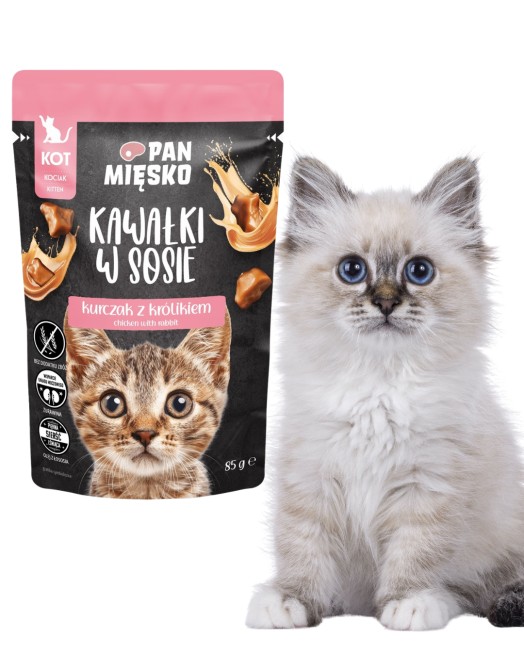 Pan Mięsko kurczak z królikiem - karma dla kociąt - saszetka 85g (1)