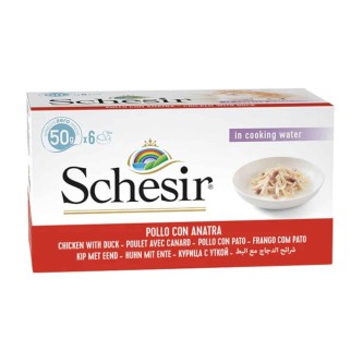 Obrazek dla:  Schesir MOKRA KARMA DLA KOTA PREMIUM  puszka 6x50g  Kurczak z kaczką Multipack Schesir 