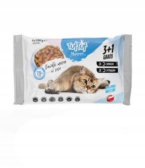 Obrazek dla: TUF TUF saszetki dla kota 4x100g  2x dorsz, 2x pstrąg