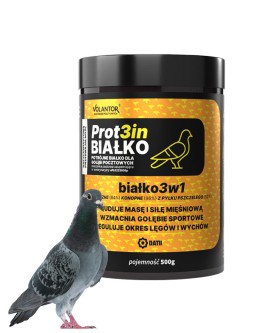 Obrazek dla: Volantor Prot3in to skoncentrowane białko dla gołębi wspierające regenerację po lotach, budowę mięśni oraz prawidłowy rozwój młodych w okresie rozpłodu i pierzenia.